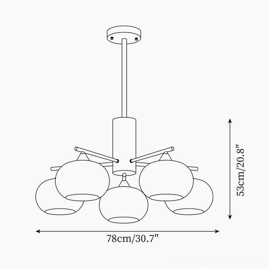 7-head glass pendant chandelier orthographic dimension drawing 78cm width 53cm height diagram