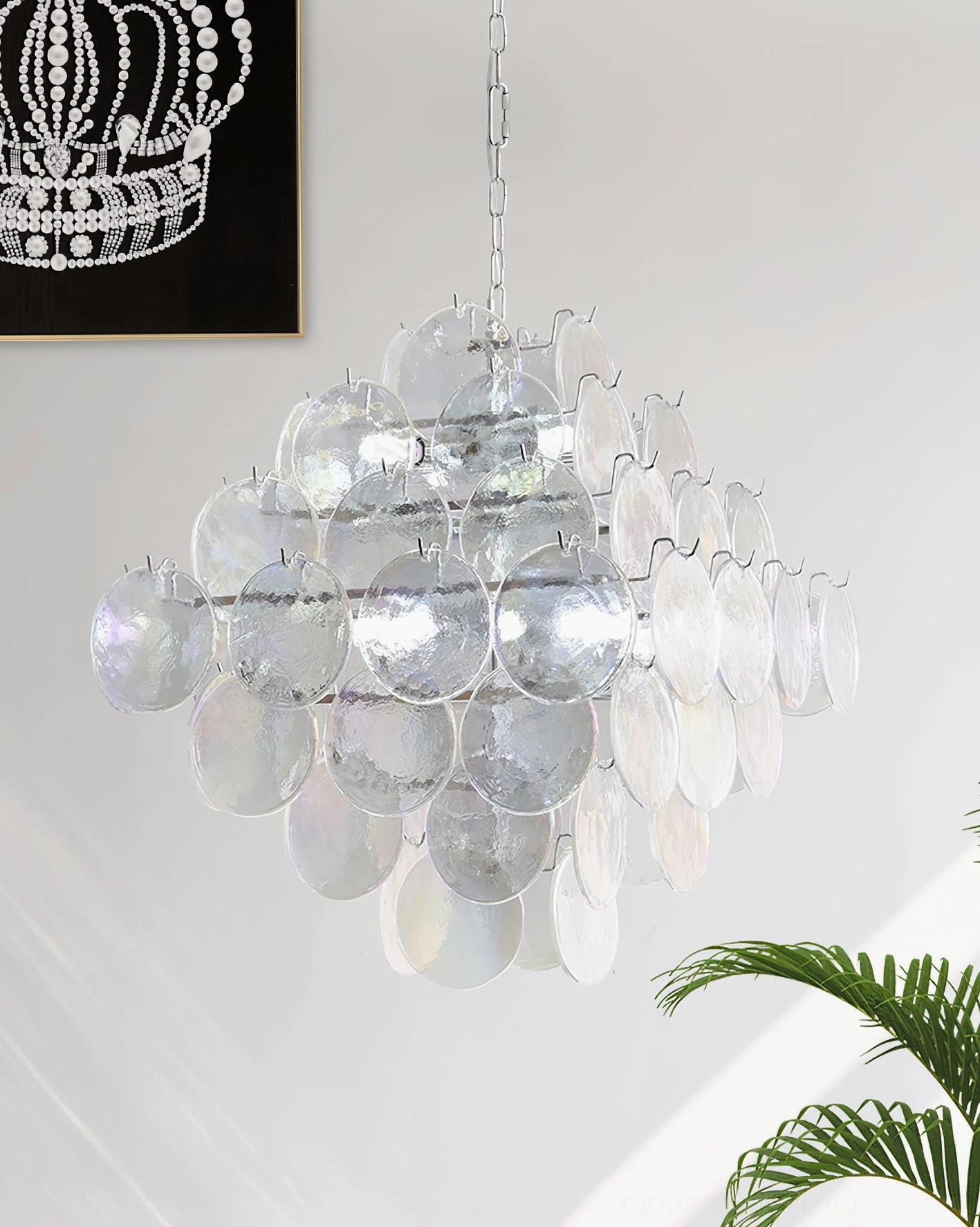 Glass disc chandelier library study room installation view creating intellectual luxury atmosphere lighting