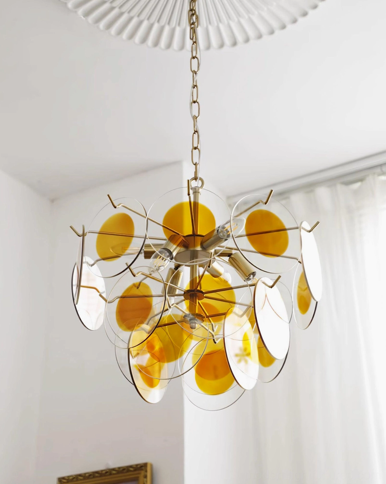 Modern glass disc pendant chandelier six bulb socket e14 dimmable luxury lighting solution