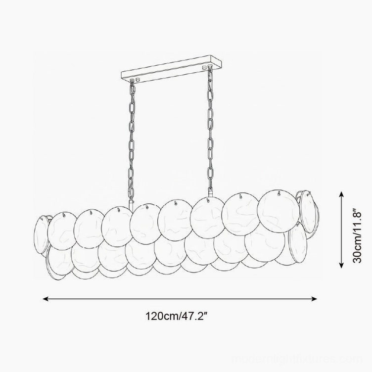 Contemporary glass disc chandelier technical schematic displaying 120cm 47.2 inch size specifications