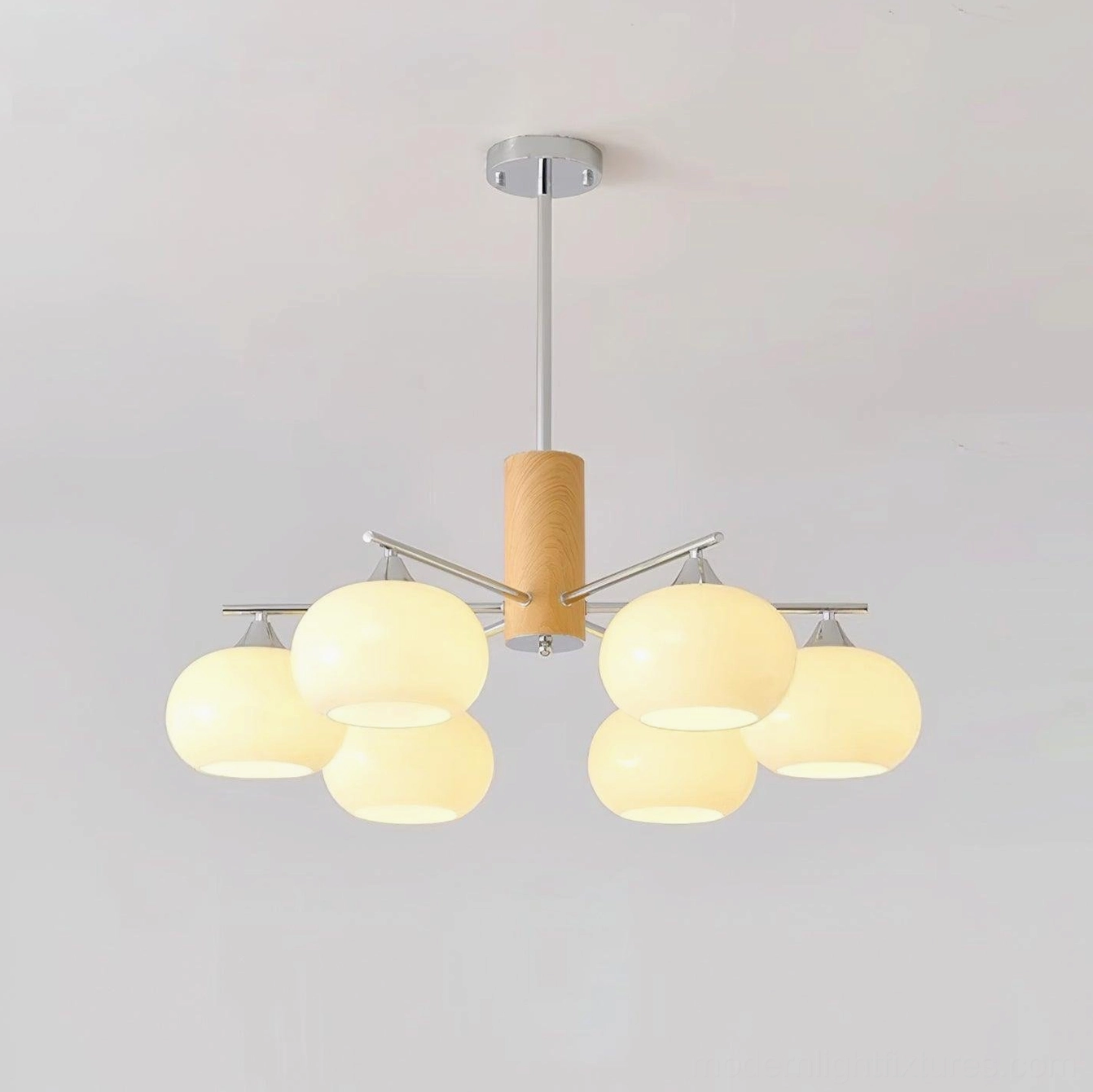 Glass pendant light with wooden brass frame mid-century modern style dining room fixture