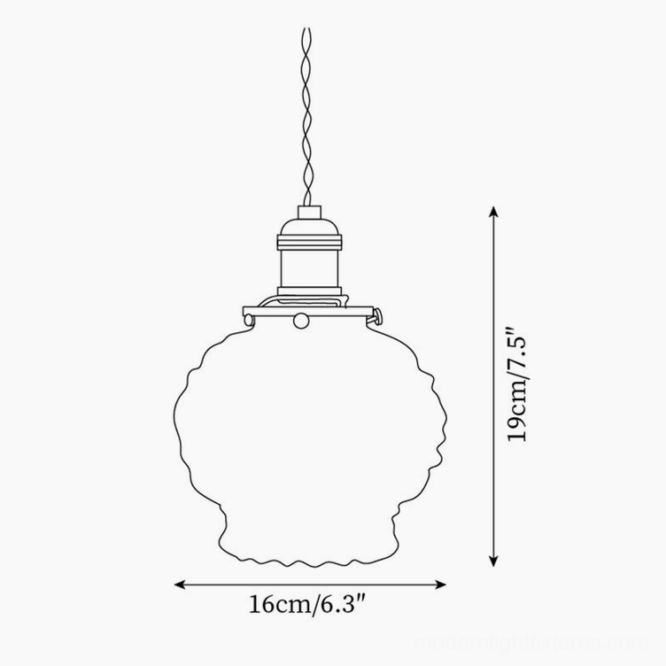 Kano Bubbles pendant light technical dimension drawing, 16cm diameter 19cm height, product specifications illustration