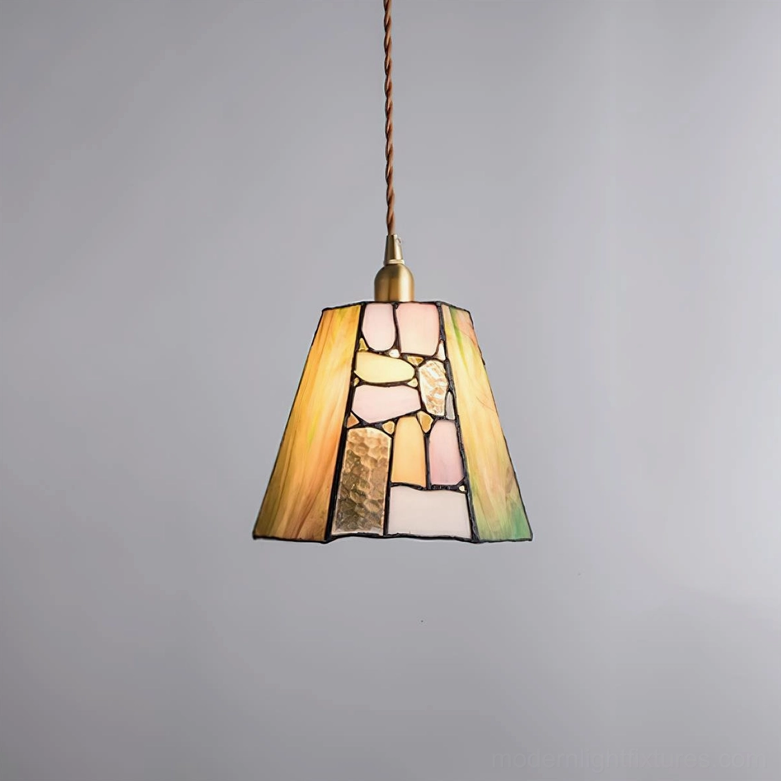 Stained glass pendant light with E14 socket and dimmer compatible features for flexible lighting control