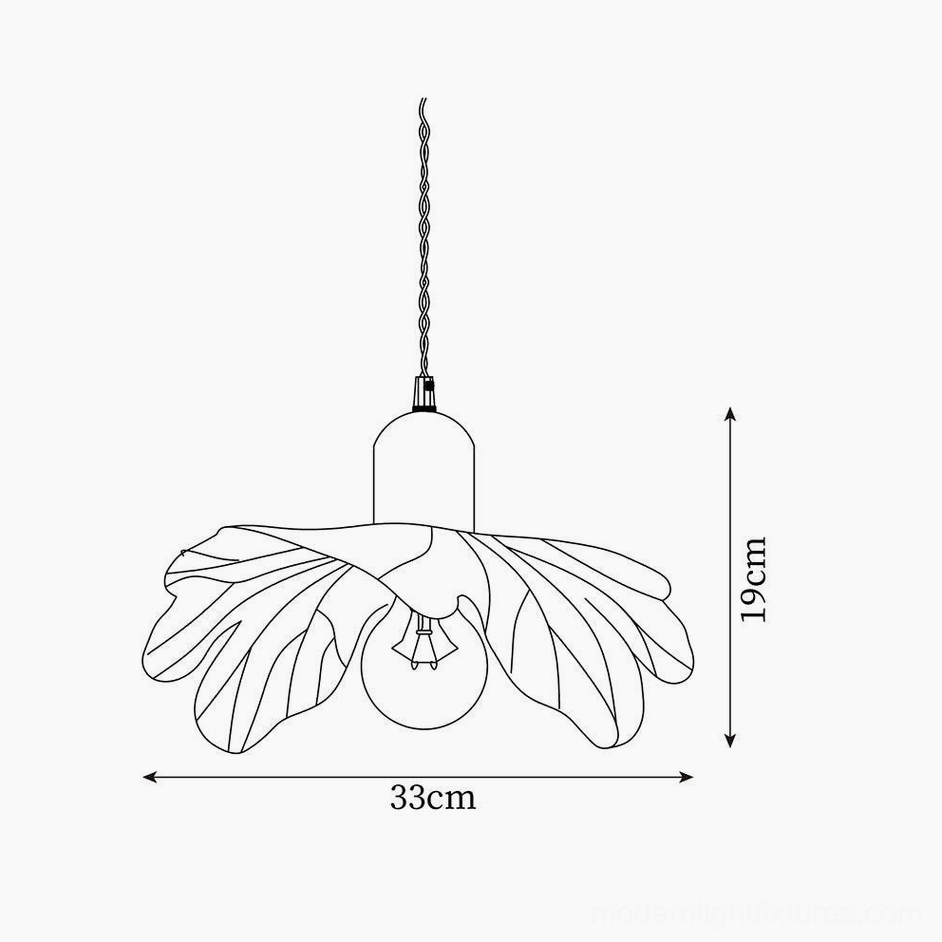 Petal pendant light dimensional schematic with size annotations 33cm diameter 19cm height
