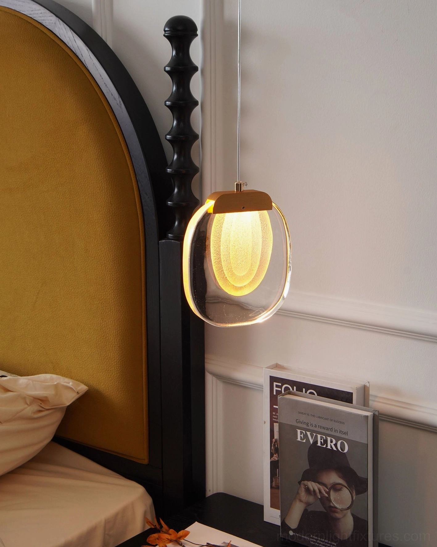 Handcrafted glass ripples pendant lamp with warm glow in contemporary home interior