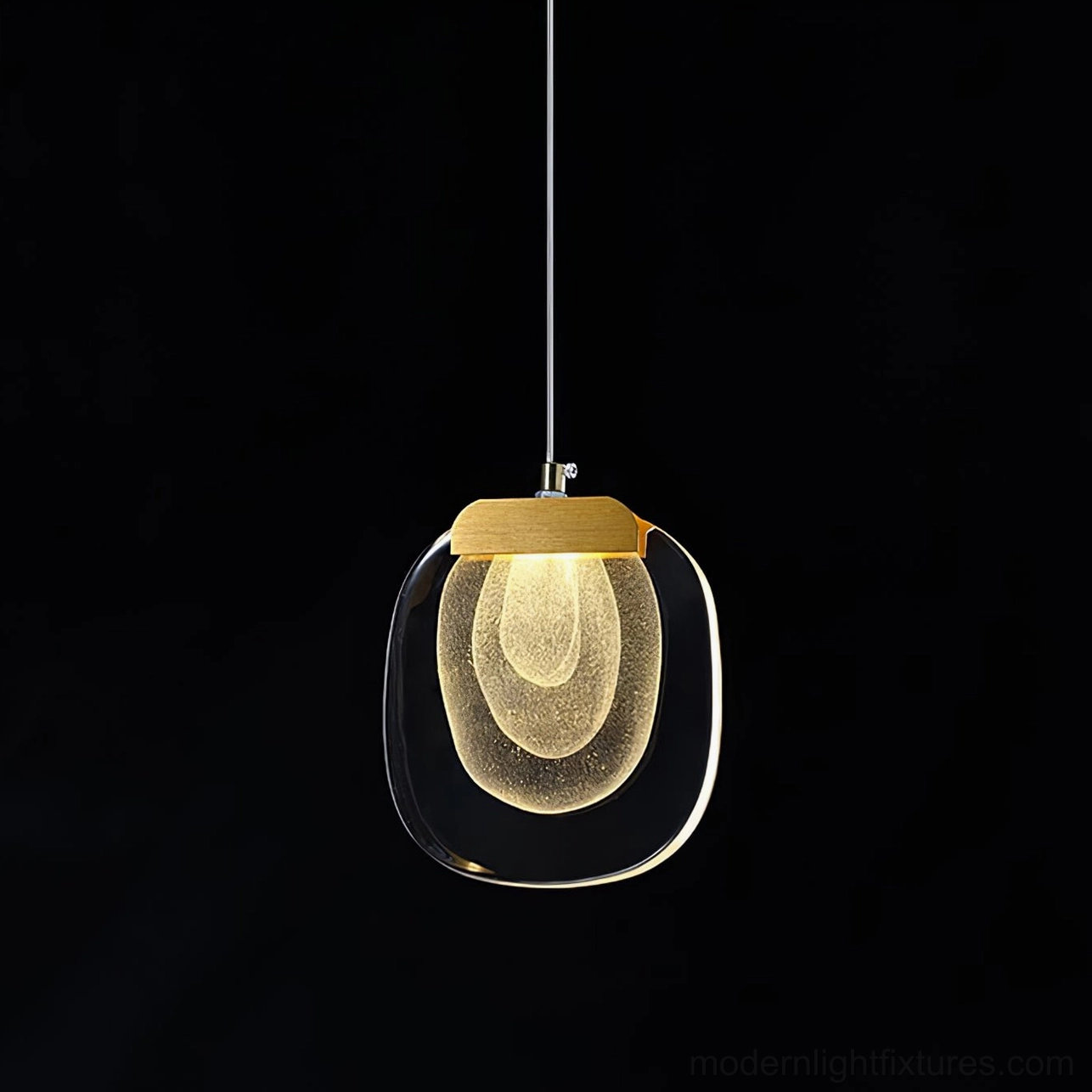Illuminated glass ripples pendant light with warm white glow and bubble glass interior layers