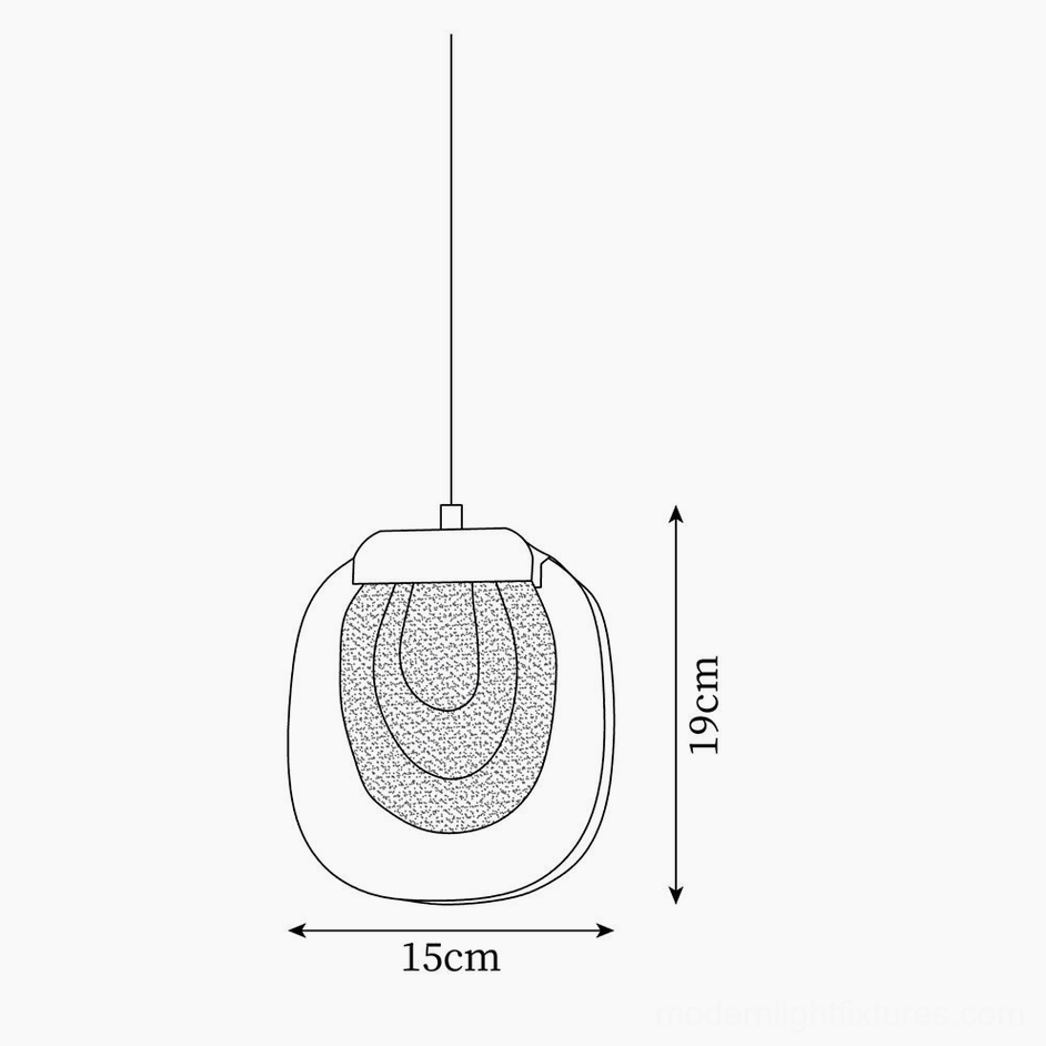 Technical design schematic of modern glass ripples pendant light dimensions and proportions