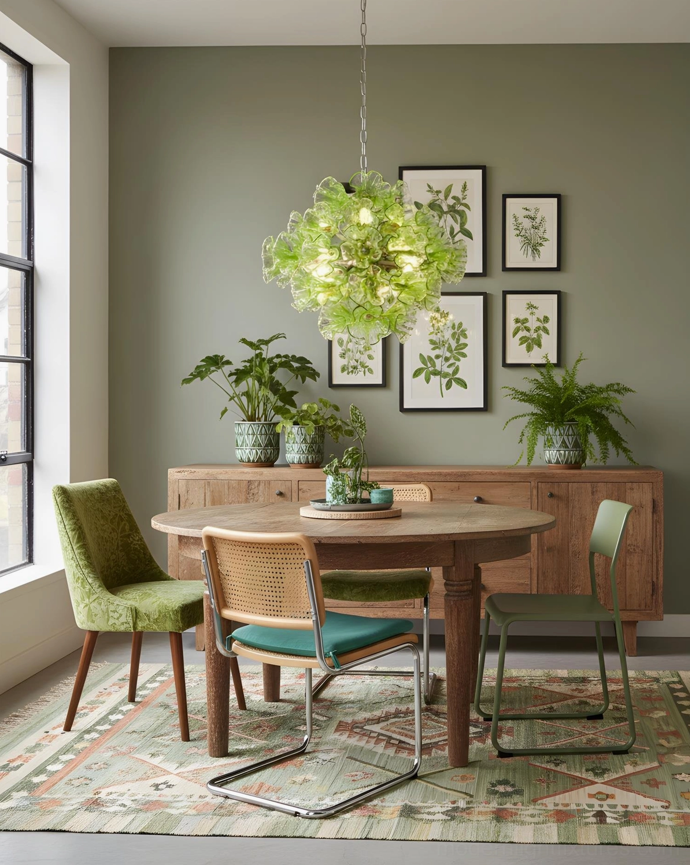 Close-up detail of hand-sculpted green glass petals on Glassia pendant light showing organic rippled texture and translucency