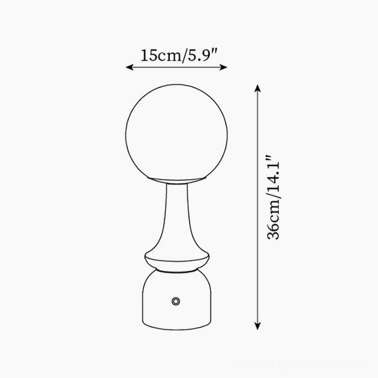 Gleason table lamp design sketch orthographic view showing 15cm shade diameter and 36cm total height specifications