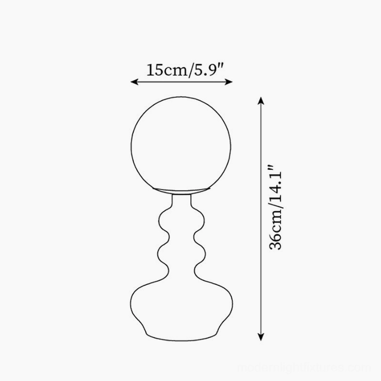 Gleason globe lamp orthographic schematic showing multi-tiered curved wood stem base configuration