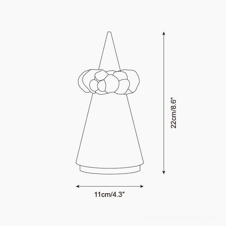 Technical orthographic drawing of standard Glint table lamp variant, 11cm diameter x 22cm height specifications