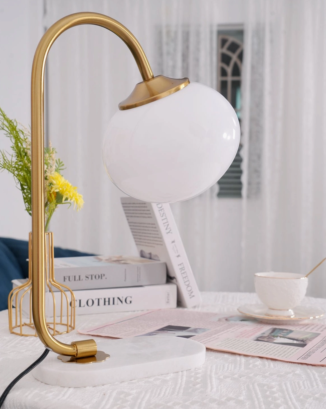Globe table lamp showing multiple styling options with varied base and shade combinations