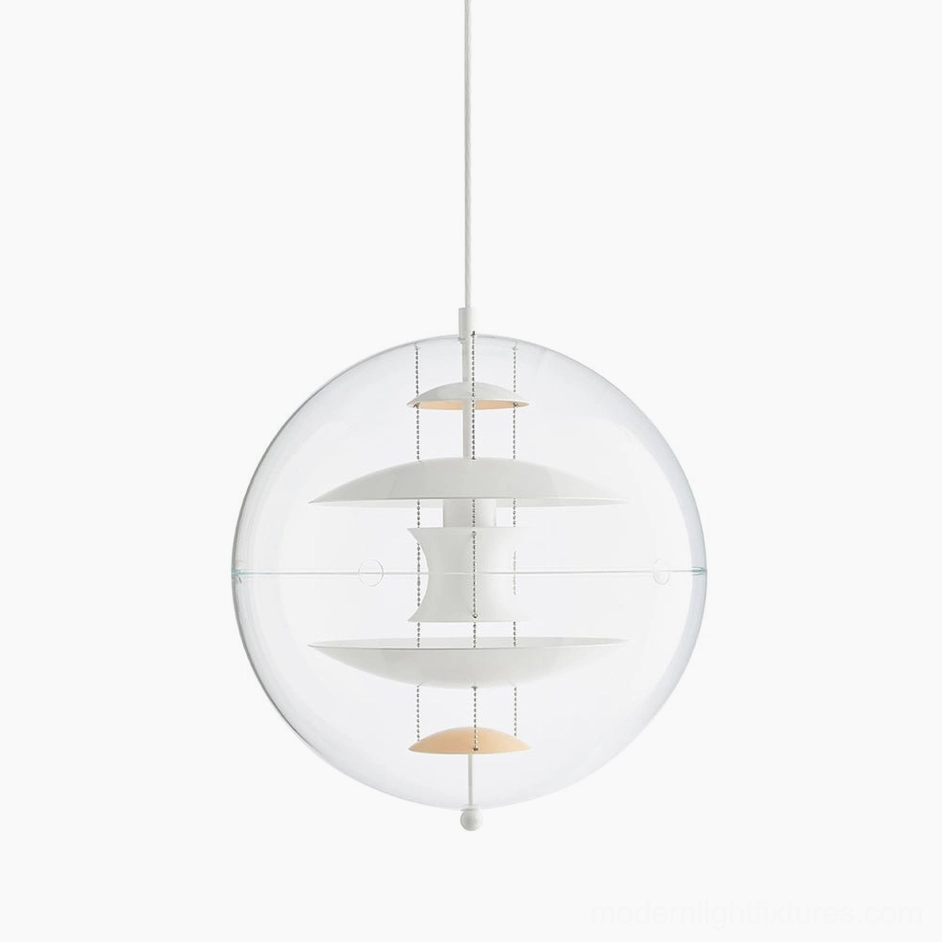 Globe pendant light with white body and apricot interior accent layers showing contemporary design