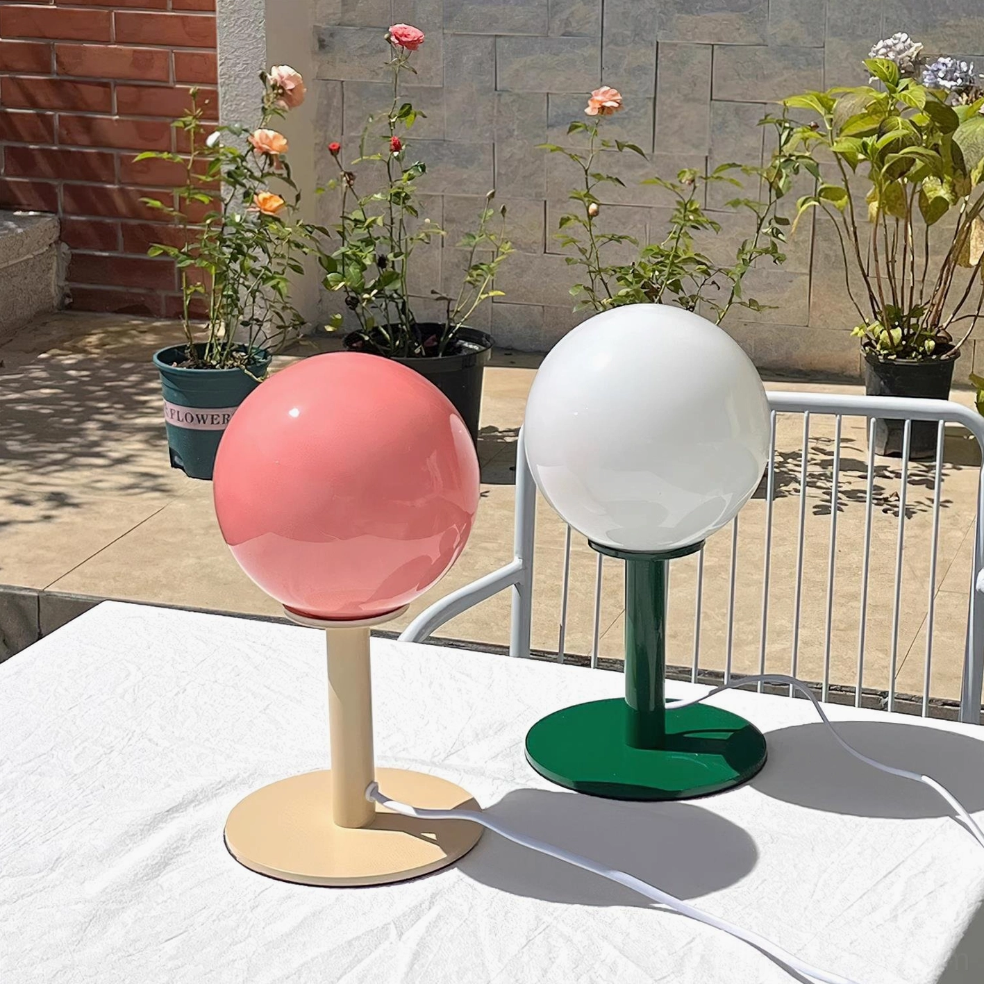 Durable globe table lamp metal and glass construction ETL UL CE certified safety standards