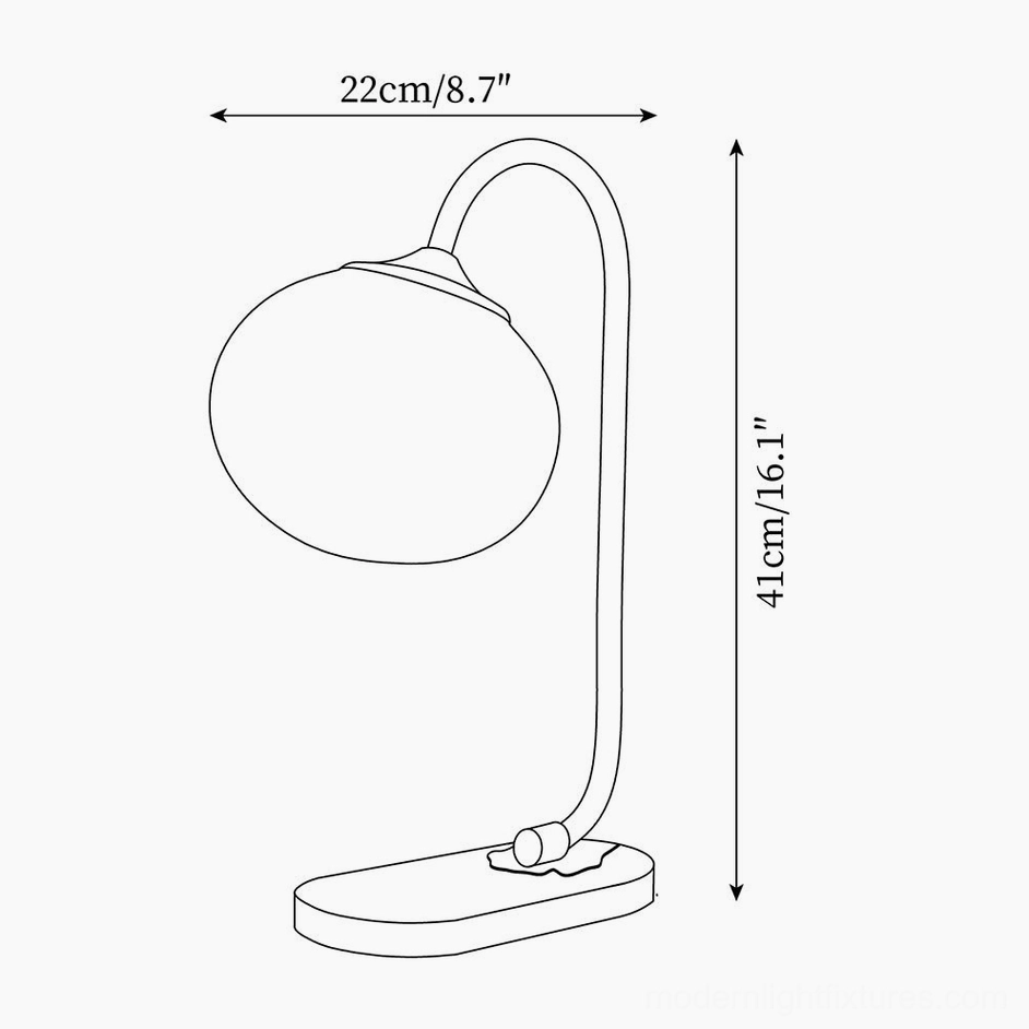 Technical schematic drawing of globe table lamp showing dimensions 41cm height and 22cm diameter specifications