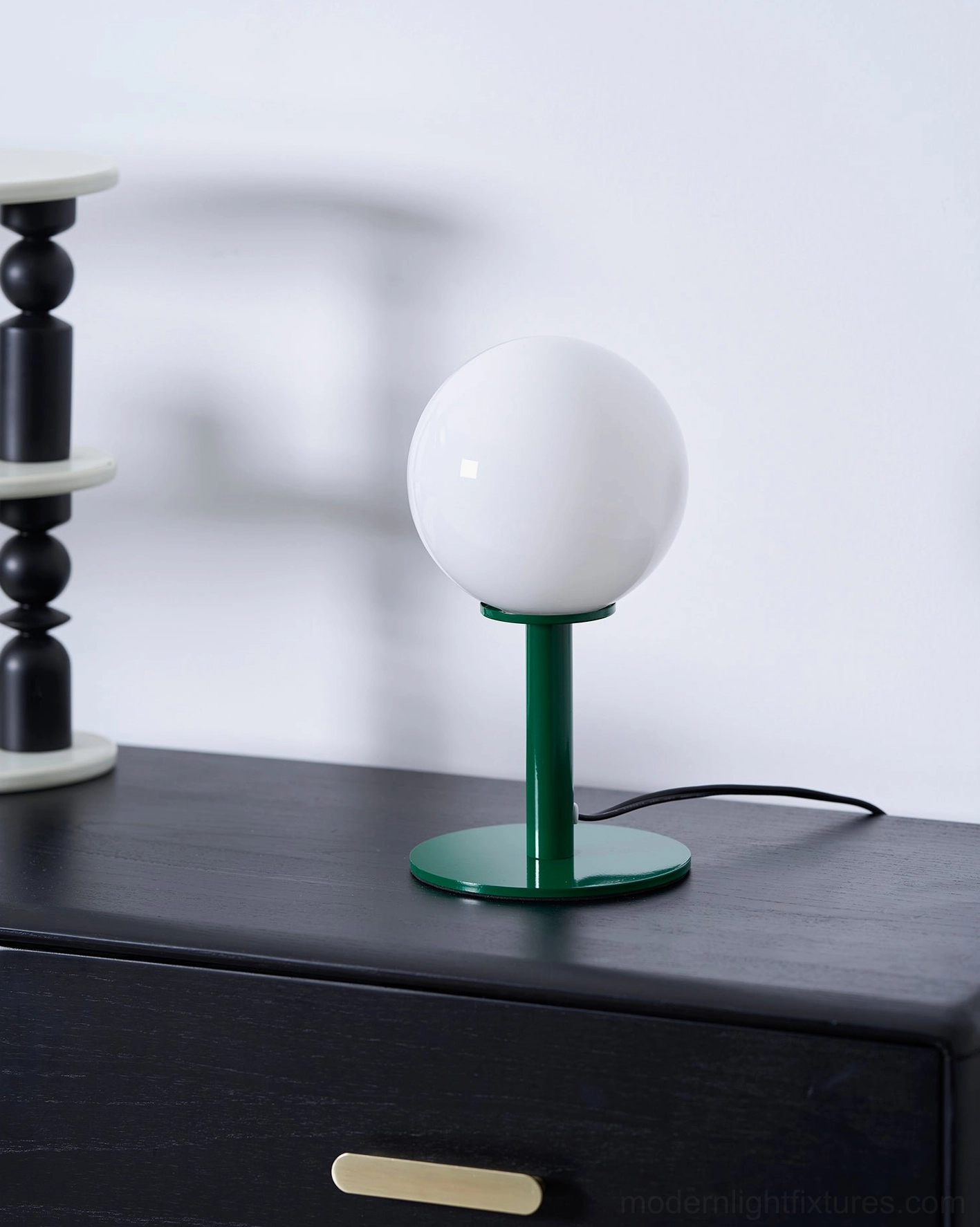 Playful globe table lamp in vibrant color combinations chrome white beige pink green white