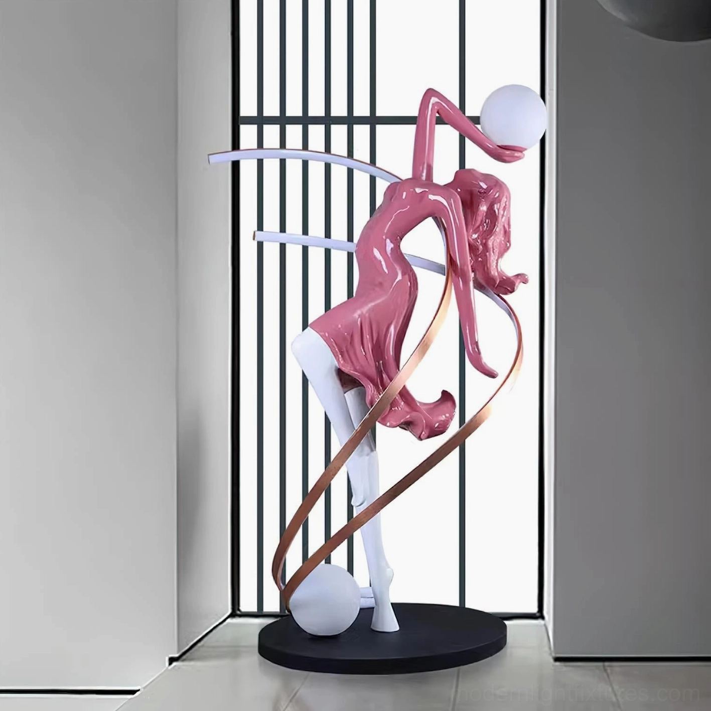 Goddess floor lamp positioned in bedroom ambient lighting setting creating intimate atmosphere