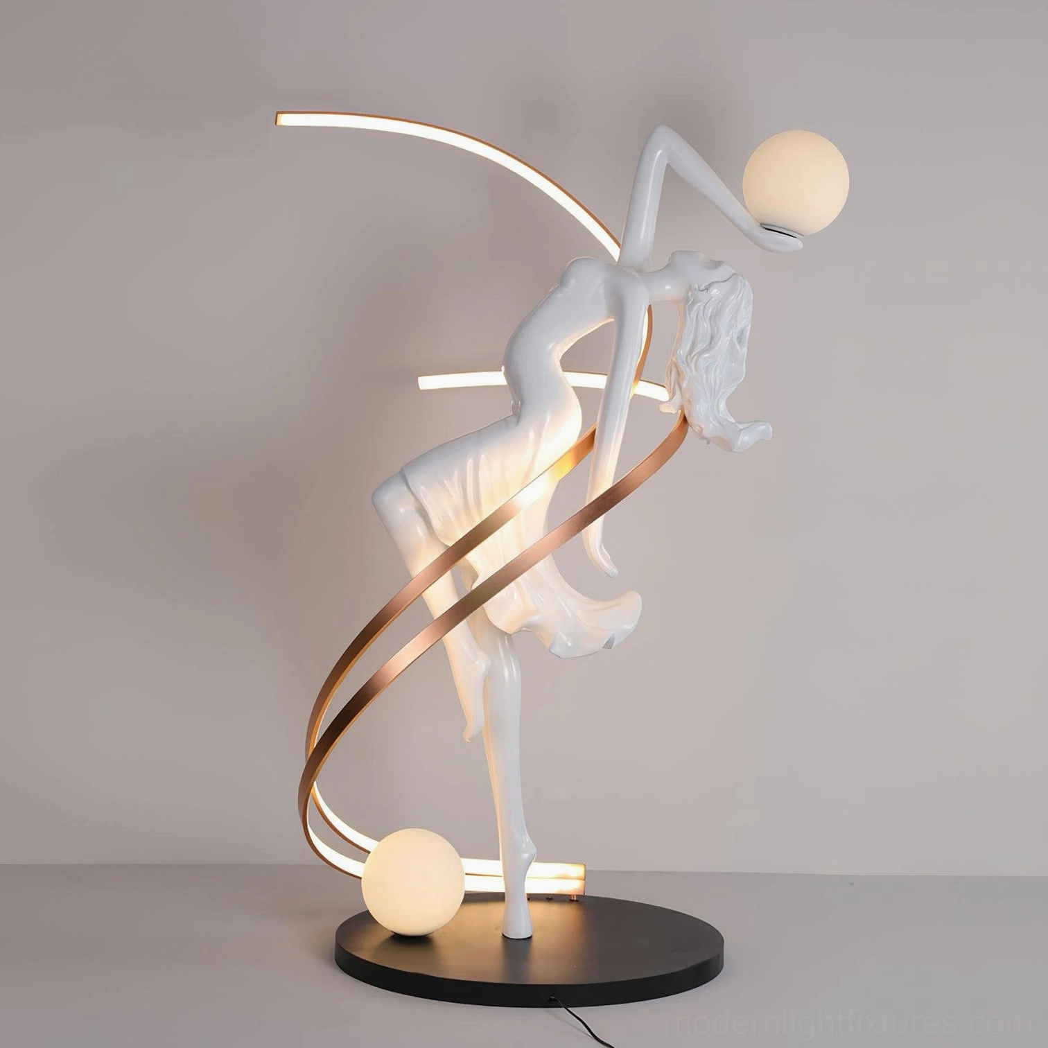 Goddess floor lamp in black white and gold colorway variant with luxe metallic accents
