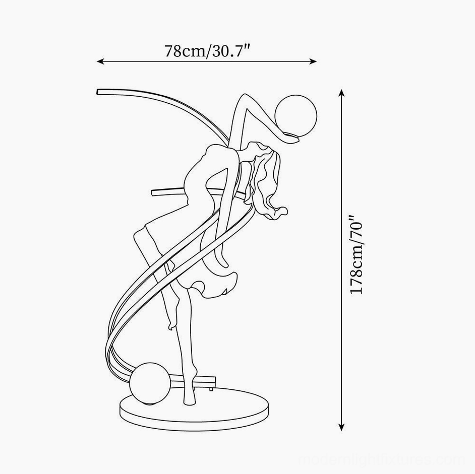Goddess floor lamp technical orthographic line drawing showing dimensions 78cm diameter and 178cm height