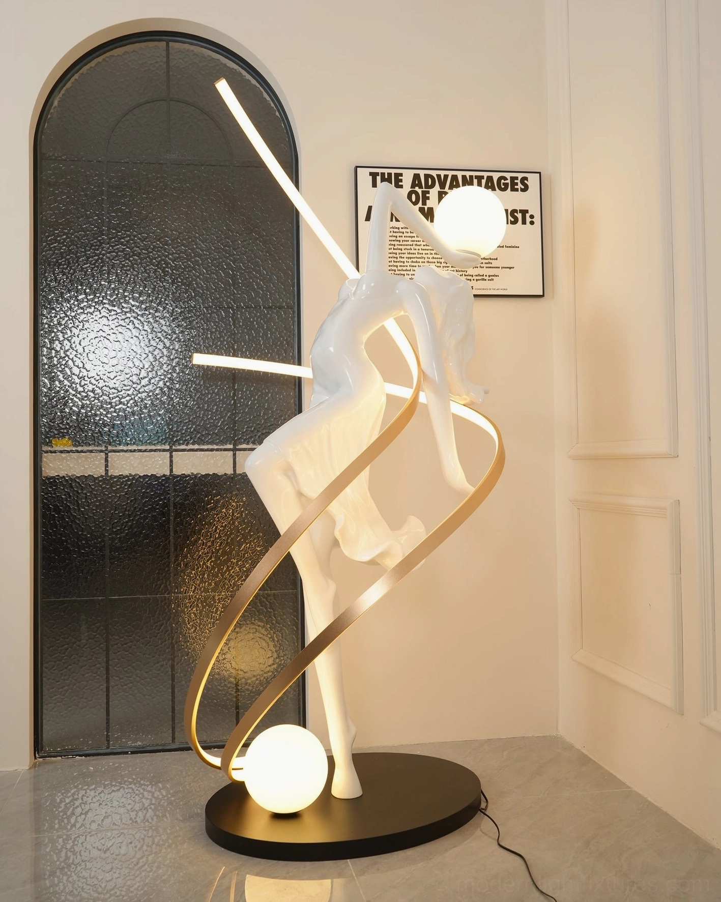 Close-up of goddess floor lamp foot switch control mechanism on extended power cord