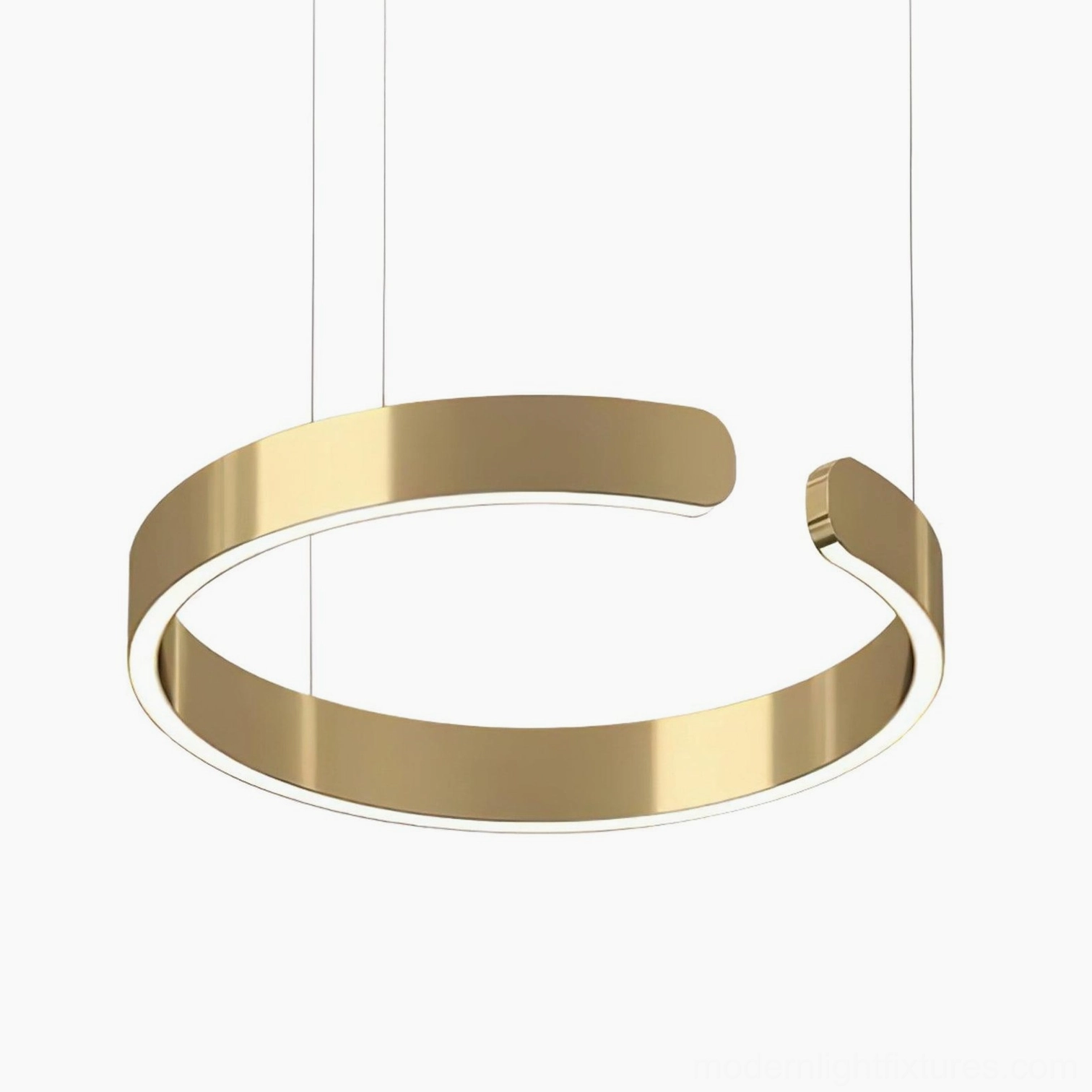 Gold halo ring LED pendant lamp variant in luxury minimalist interior design setting