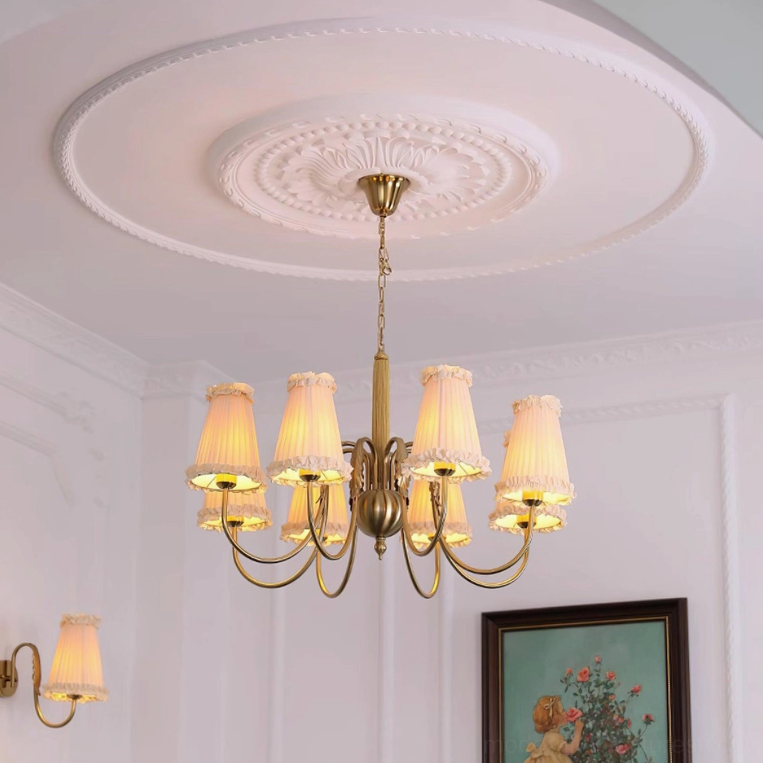 gold vintage chandelier ceiling mounted view classic interior room