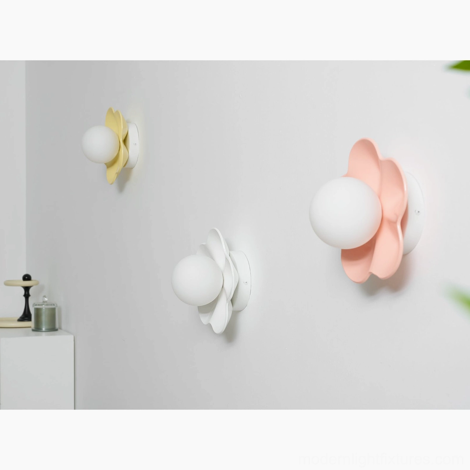 Golden yellow Fleur wall sconce optimistic warmth - botanical lamp brings cheerful energy to living space