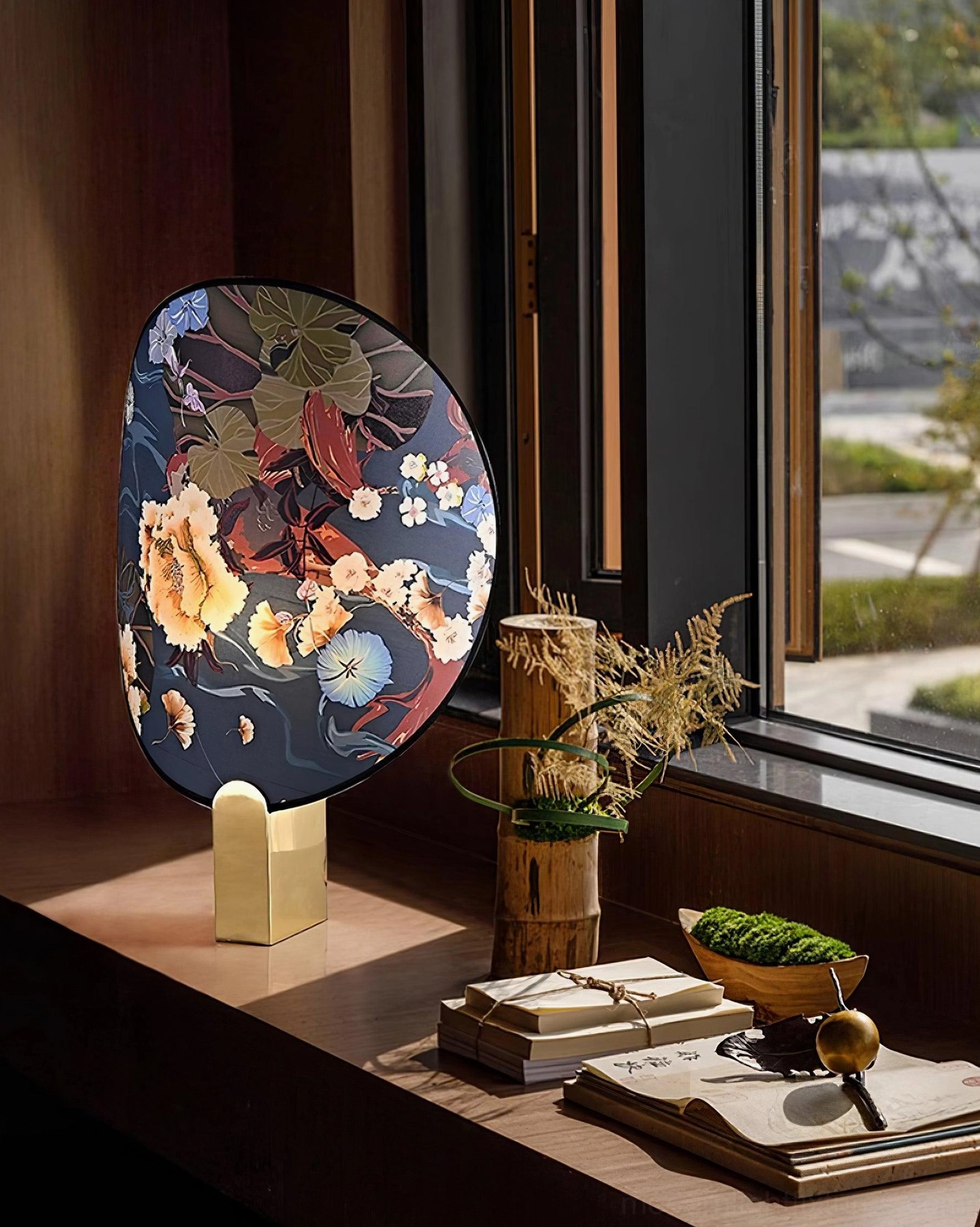 Gothic ravens flowers table lamp side profile showing shade taper and base proportions