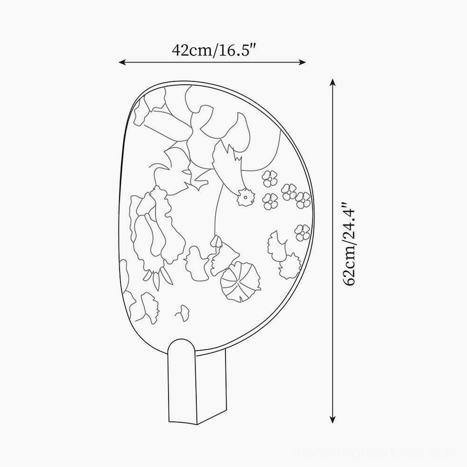 Dimension and size reference drawing for gothic ravens flowers table lamp showing 42cm diameter and 62cm height measurements