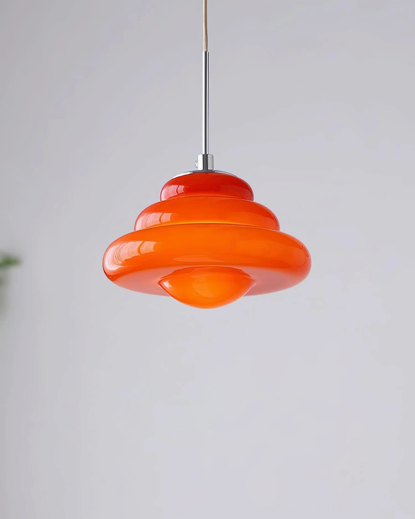 Art Deco tiered pendant lamp with gradient orange-red glossy surface, retro vintage style