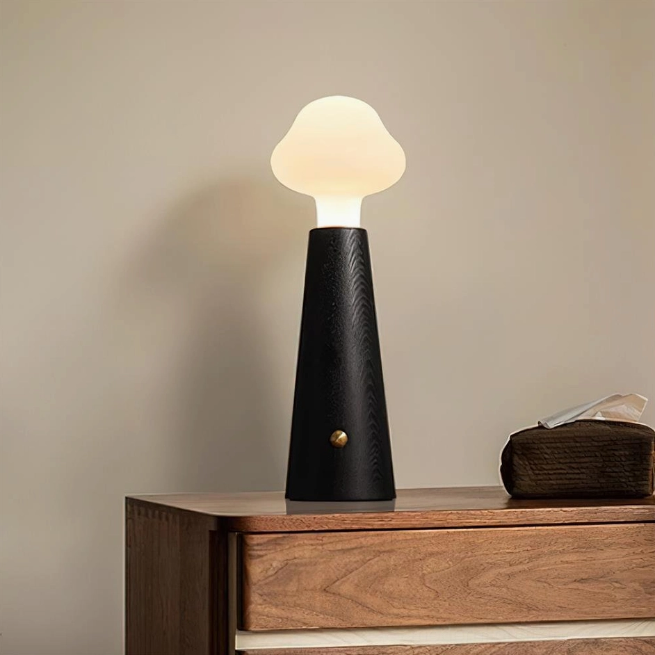 Black Granada minimalist table lamp with brass touch button detail