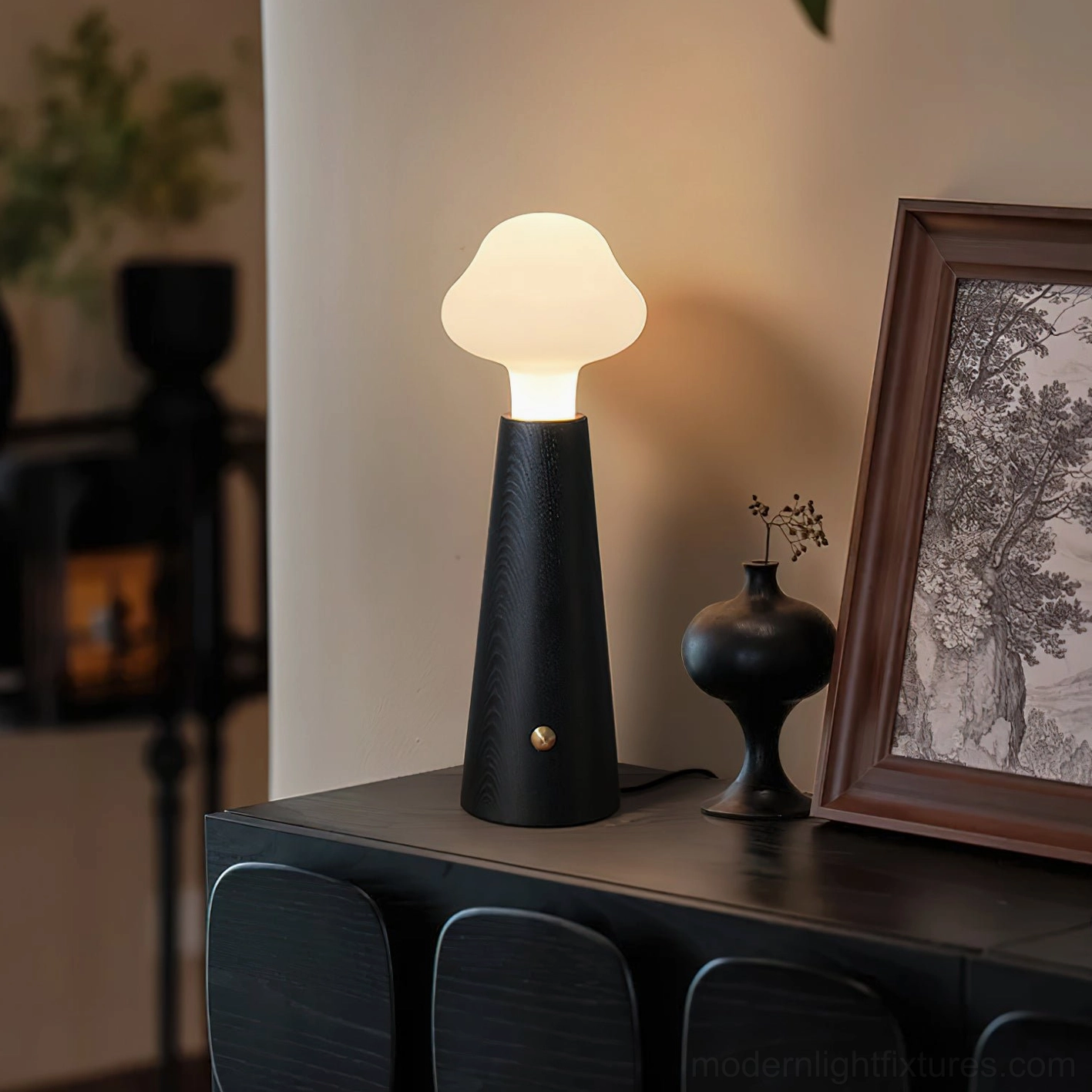 Matte black Granada cloud lamp on modern sideboard with minimalist design
