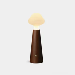 Granada minimalist cloud table lamp with tapered wood base and frosted acrylic shade - front view