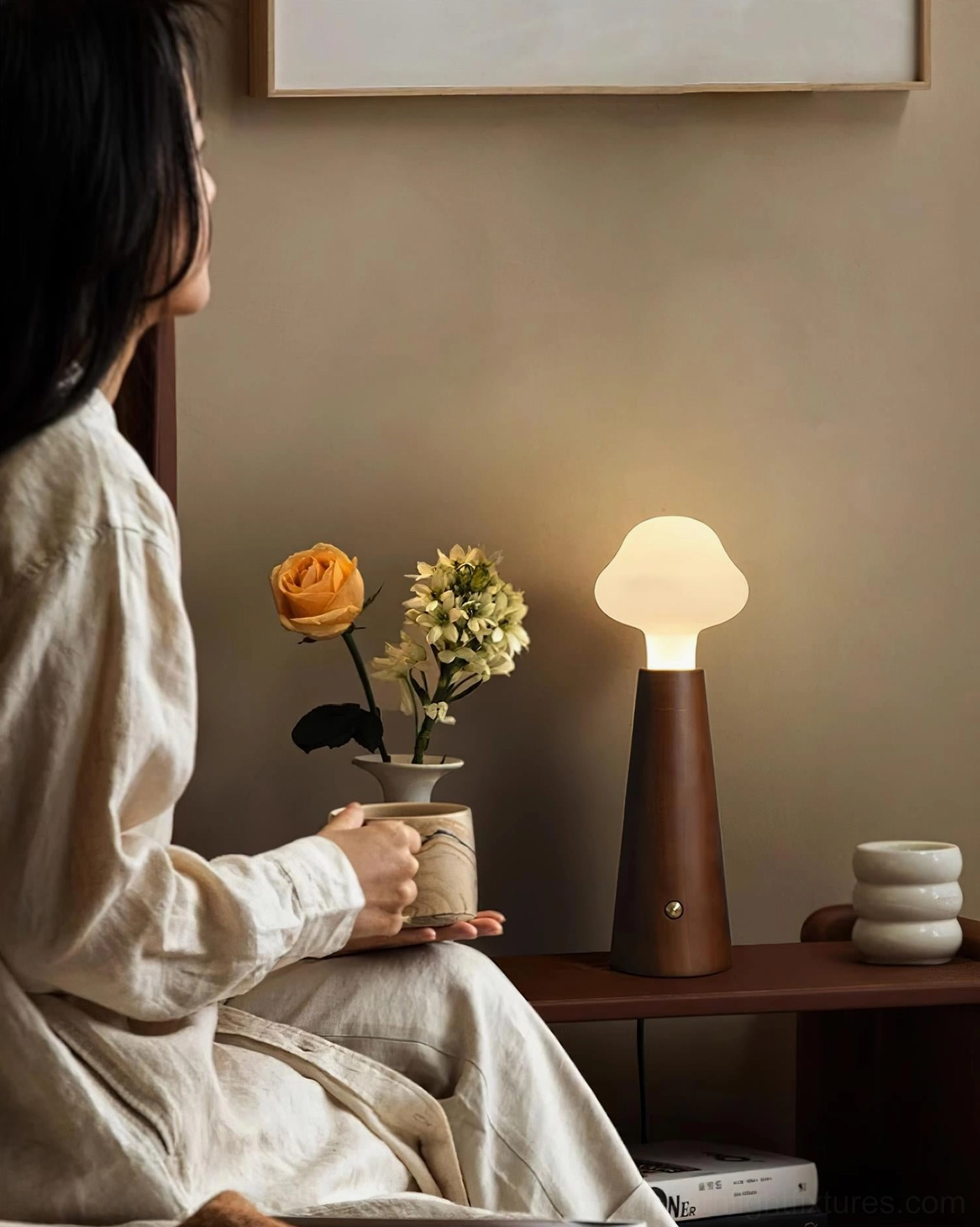 Granada wood base table lamp lounge setting soft warm ambiance