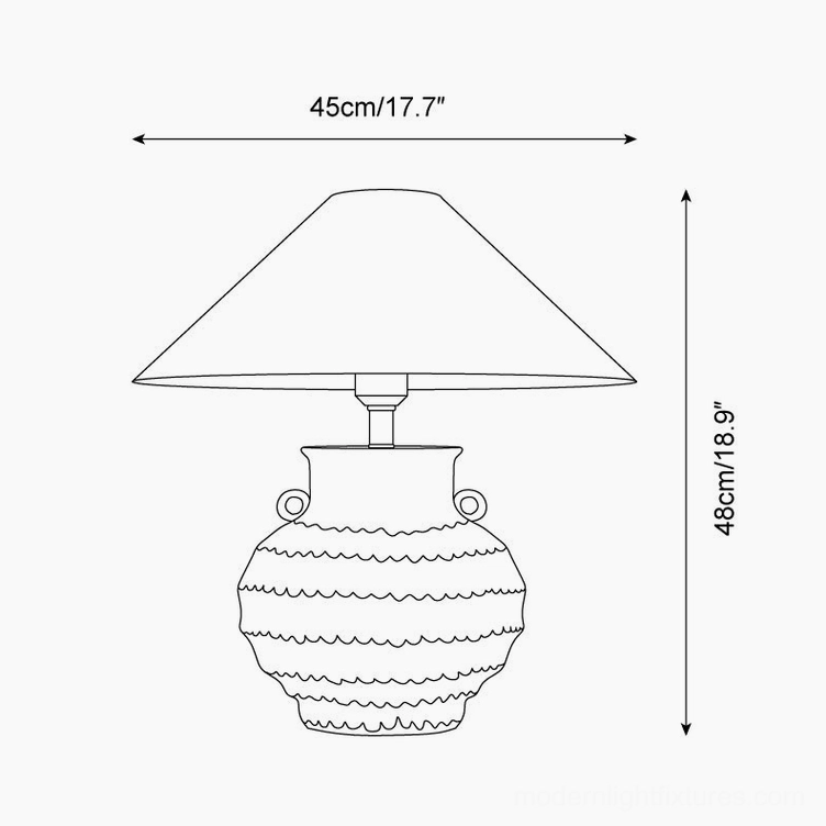 Grazie ceramic table lamp technical drawing orthographic front view showing precise dimensions 45cm width by 48cm height - modern table lamp specifications