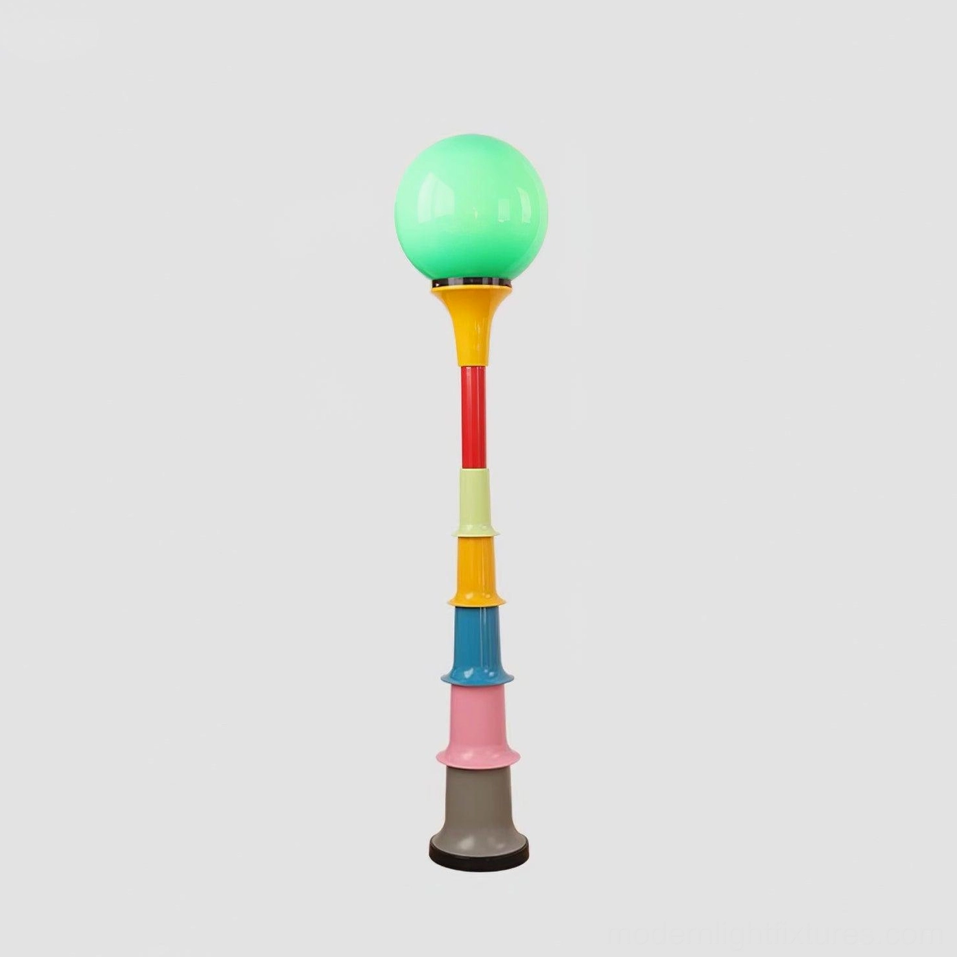 Green accent globe floor lamp in minimalist contemporary interior setting