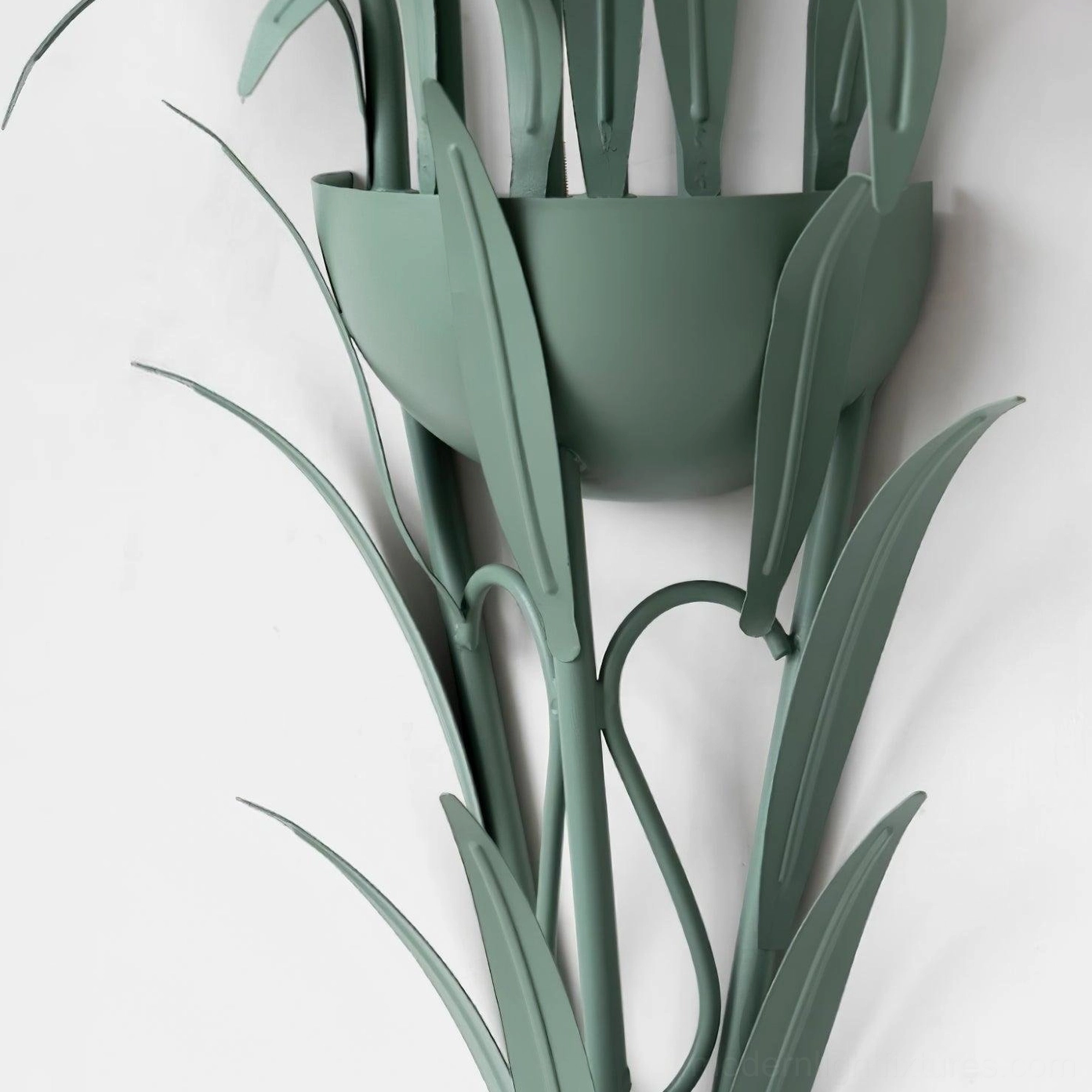 Green and white botanical wall sconce styled interior view, modern floral light fixture wall decoration