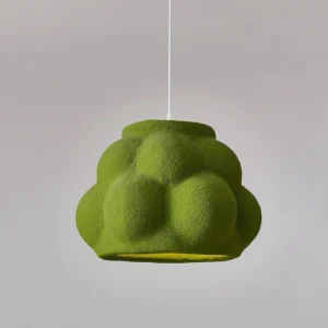 Green textured cloud pendant light fixture three-quarter angle showing organic surface detail