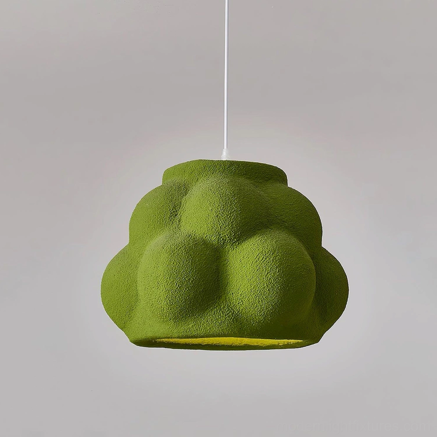 Green textured cloud pendant light fixture three-quarter angle showing organic surface detail