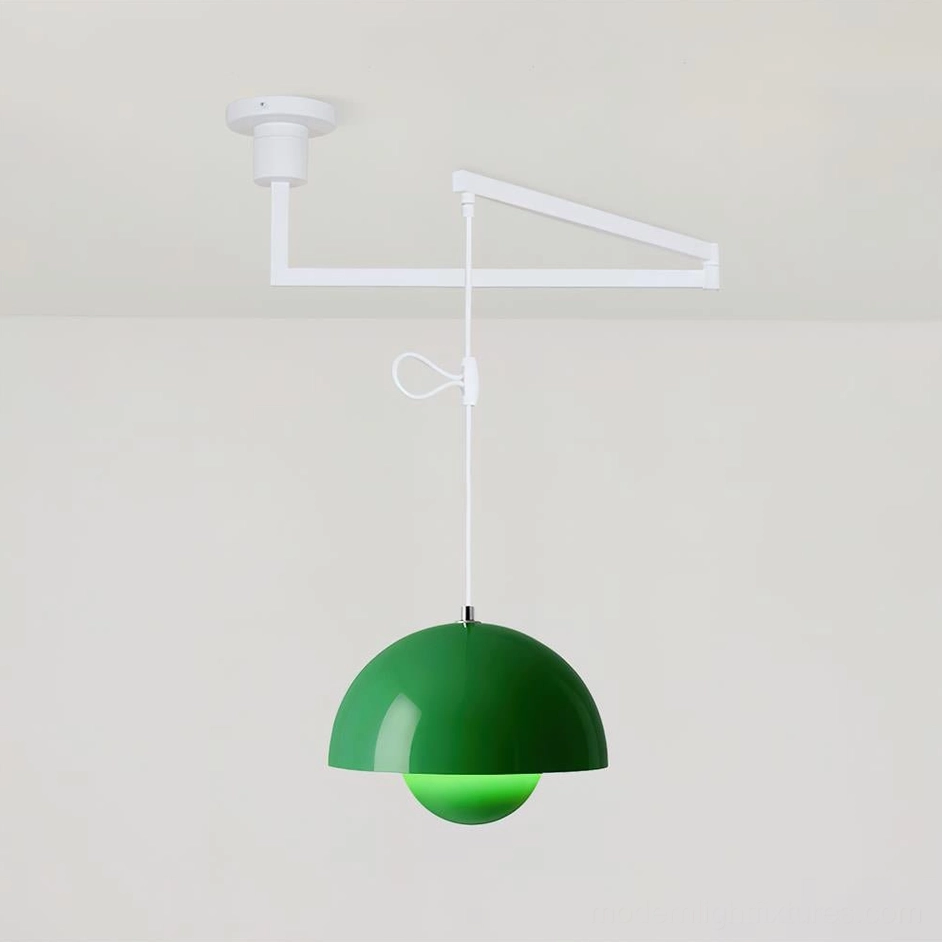 Green colored dome swing arm pendant light contemporary interior accent
