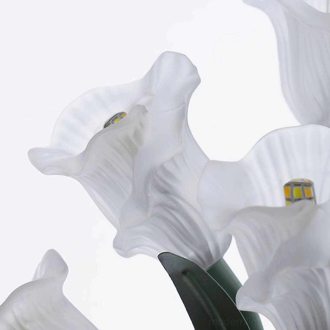 Green botanical wall sconce with white artificial flowers, contemporary pastoral Nordic light design