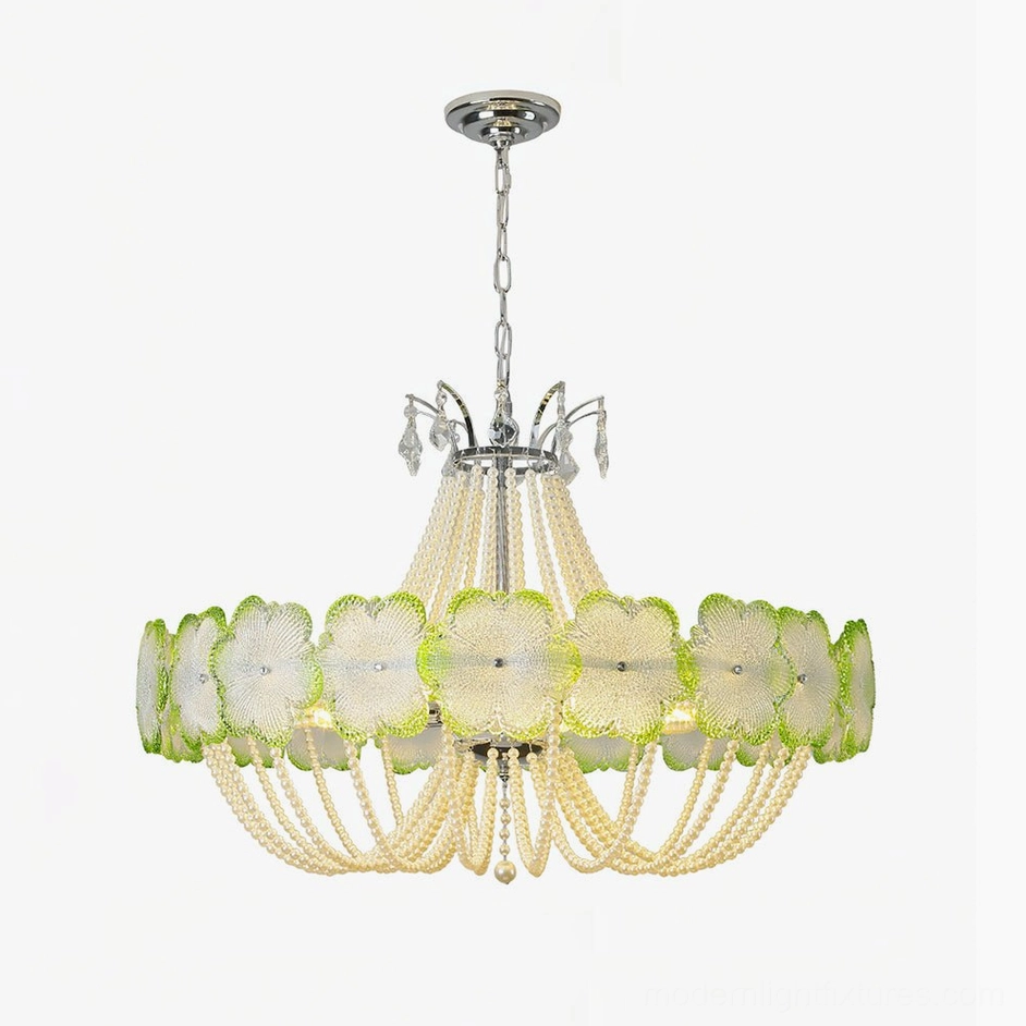 Green flower glass chandelier 80cm oversized botanical pendant light in contemporary home