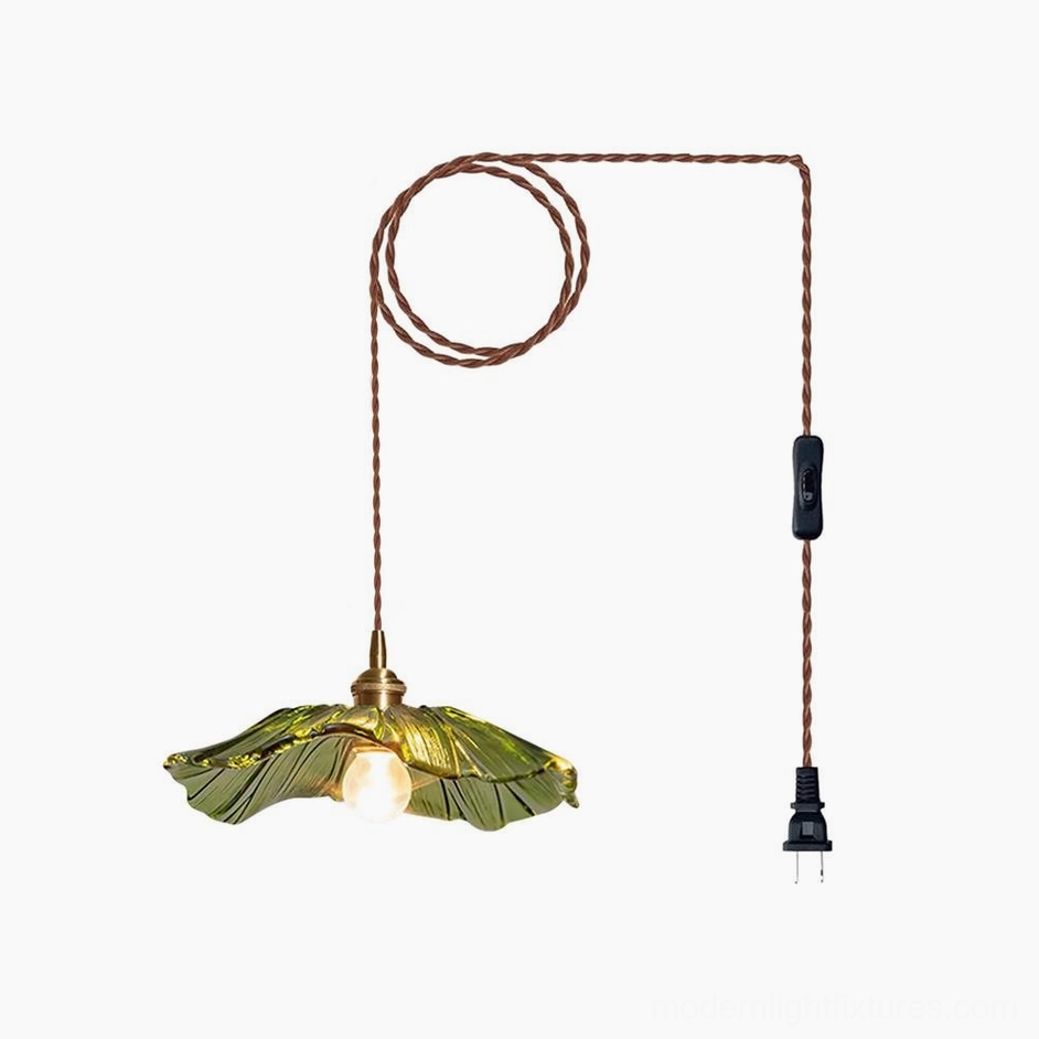 Green flower glass pendant light with earthy color finish and petal shade design