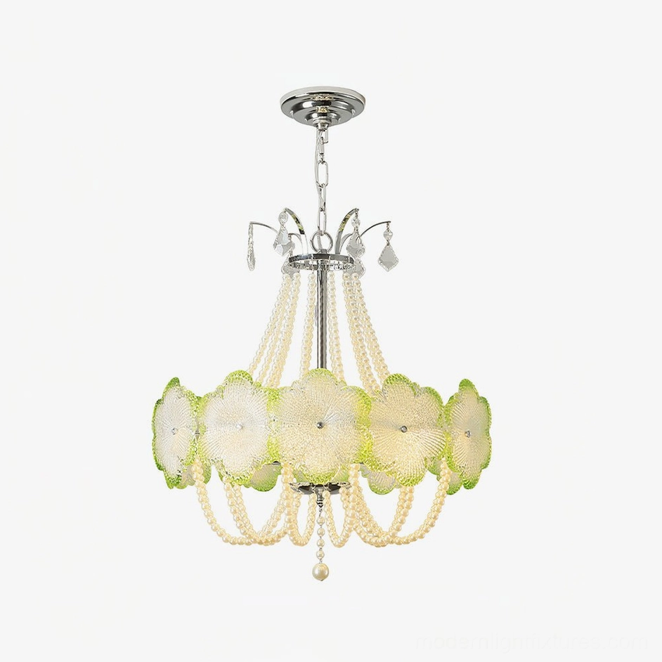 Green flower glass pendant chandelier 50cm size in modern contemporary home setting