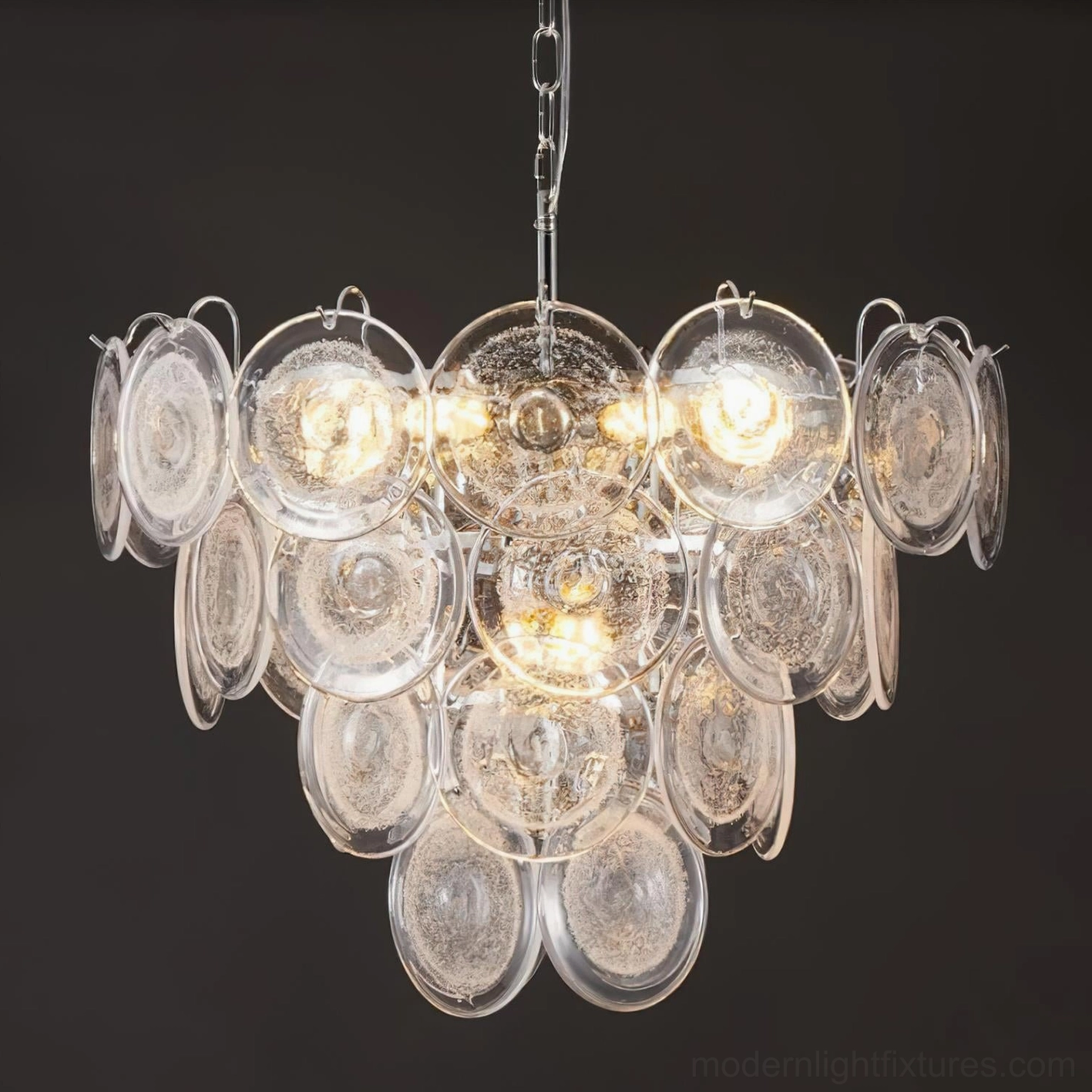 Green glass disc chandelier hand-formed translucent pendant jewelry-like brilliance