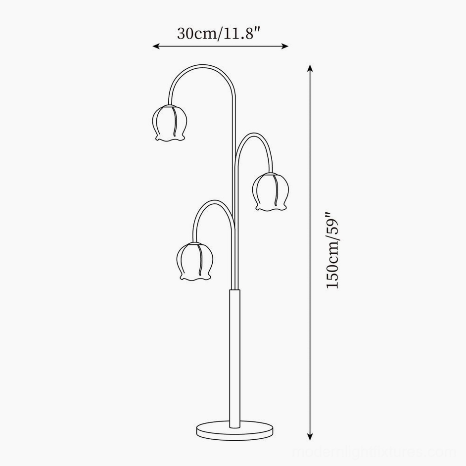 Botanical lily floor lamp technical specifications drawing 150cm height 30cm diameter