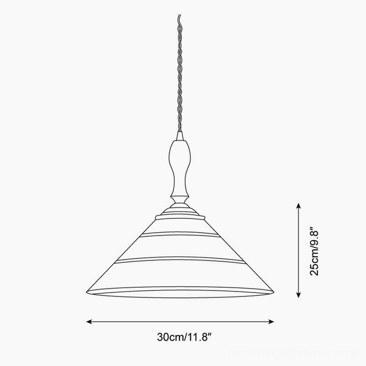 Retro green glass pendant light technical line drawing Model A 30cm diameter 25cm height