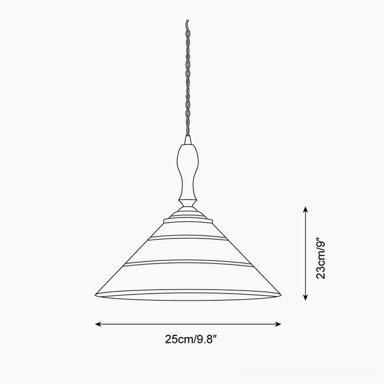 Vintage green pendant lamp technical drawing Model A 25cm diameter 23cm height