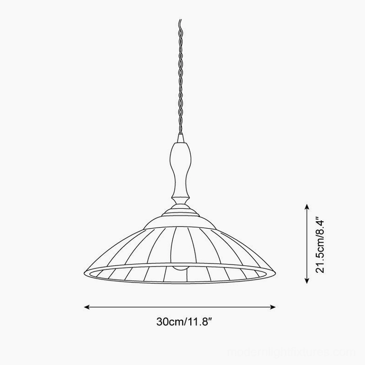 Vintage green glass pendant light technical drawing Model C 30cm diameter 21.5cm height