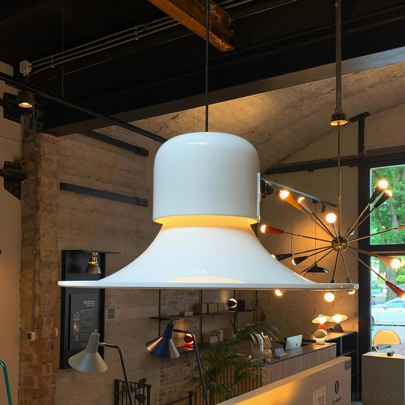 Green pendant light modern design with tiered bell silhouette and glossy finish